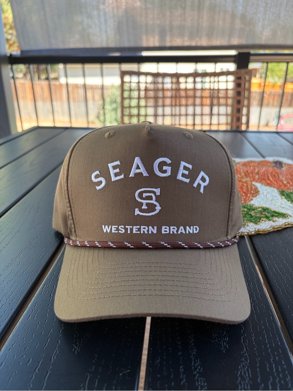 Seager Western Brand Brown Rope-Trim Baseball Cap